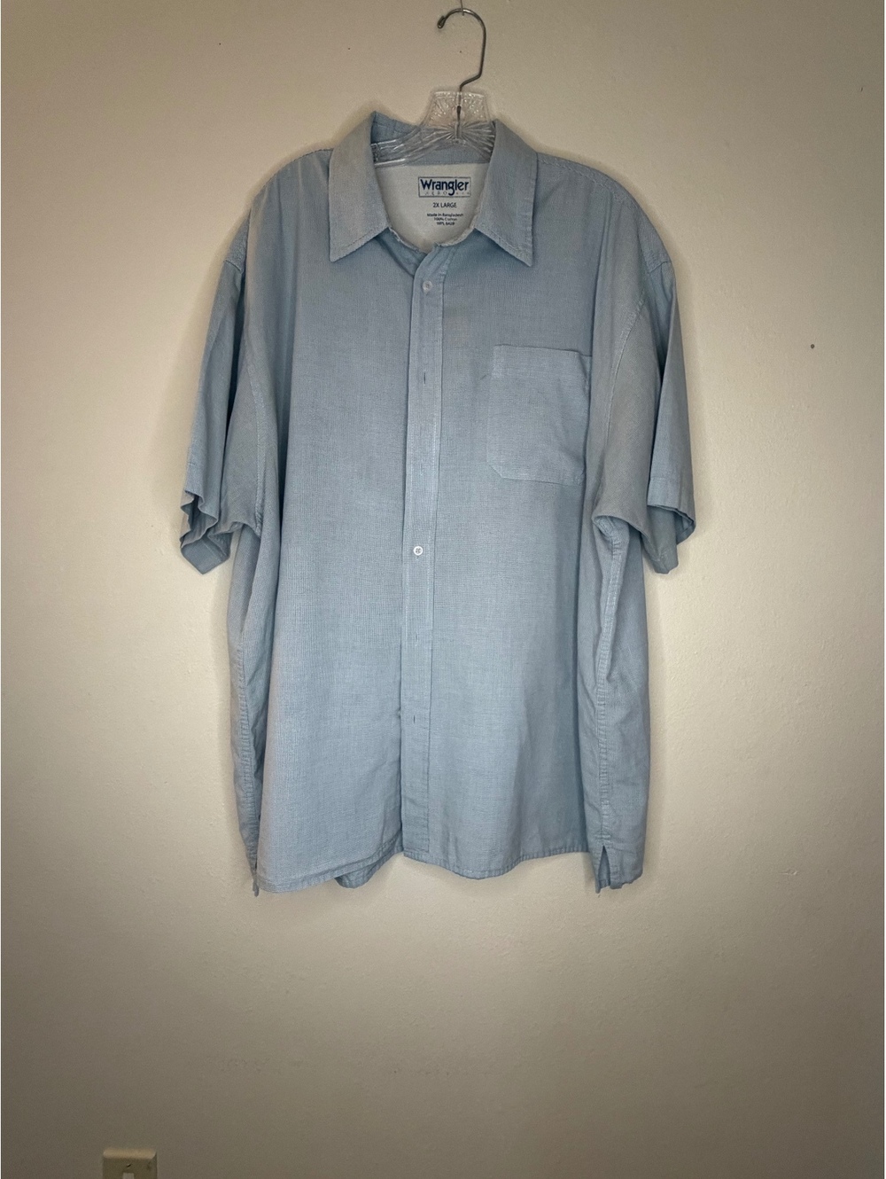 Wrangler Men's 2XL Light Blue Cotton Short Sleeve Shirt